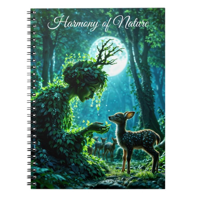 Caderno Espiral Fantasy woodland goddess and gentle deer art (Frente)