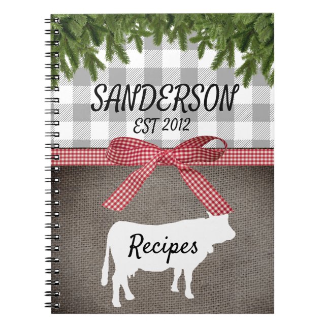 Caderno Espiral Farmhouse Buffalo Check Rustic Cow | Christmas (Frente)