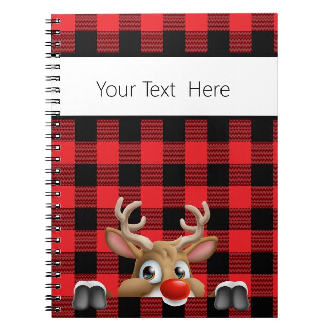 Caderno Espiral Farmhouse Christmas Red Black Buffalo Check Xadrez (Frente)