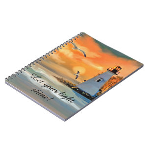 Caderno Espiral Faro Gaivota Pôr do Sol Personalizado