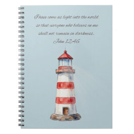 Caderno Espiral Farol com John 12:46 Notebook