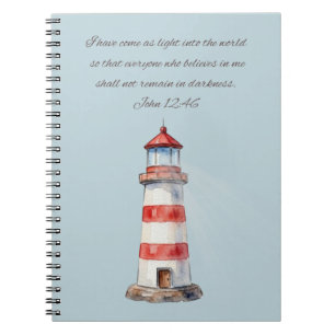 Caderno Espiral Farol com John 12:46 Notebook