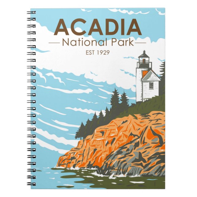 Caderno Espiral Farol do Bar Harbor do Acadia National Park (Frente)