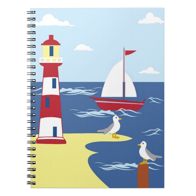 Caderno Espiral Farol giro e arte marinha (Frente)
