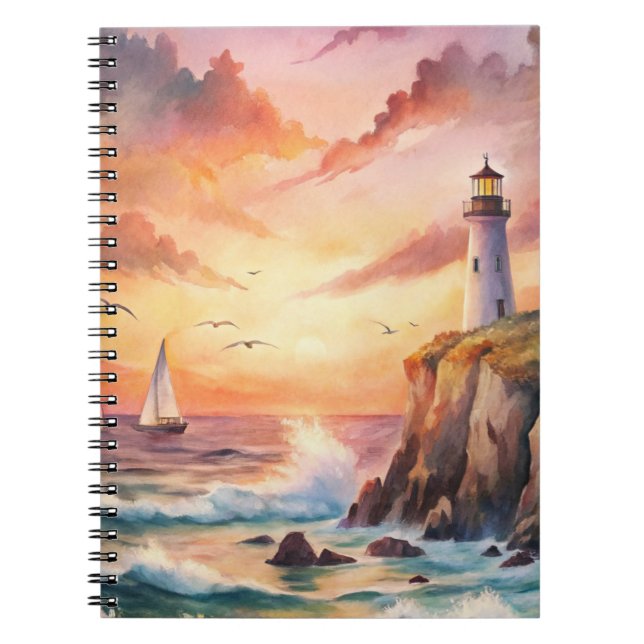 Caderno Espiral Farol num Cliff (Frente)