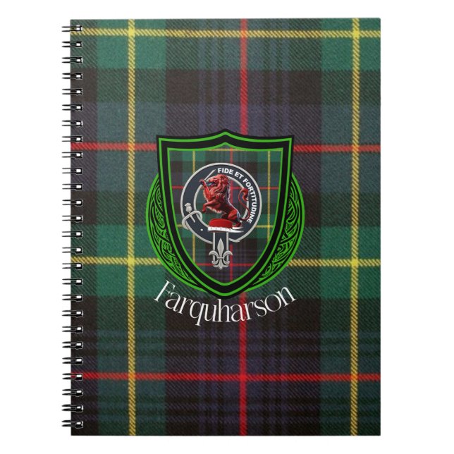 Caderno Espiral Farquharson Scottish Clan Tartan & Crest (Frente)