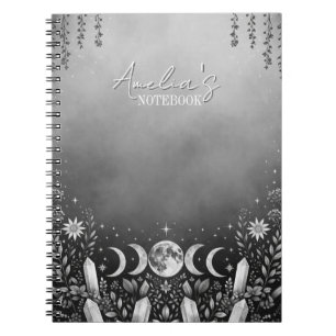 Caderno Espiral Fase da Lua Celestial Minimalista Preto e Branco