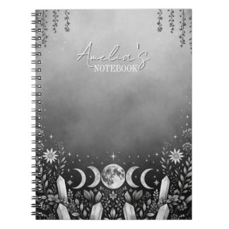 Caderno Espiral Fase da Lua Celestial Minimalista Preto e Branco