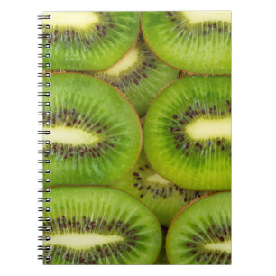 Caderno Espiral Fatias de fruta de kiwi fresca e madura em castanh