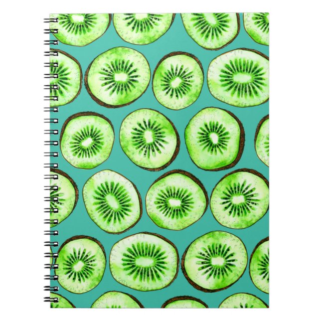 Caderno Espiral Fatias de Kiwi em turquesa (Frente)