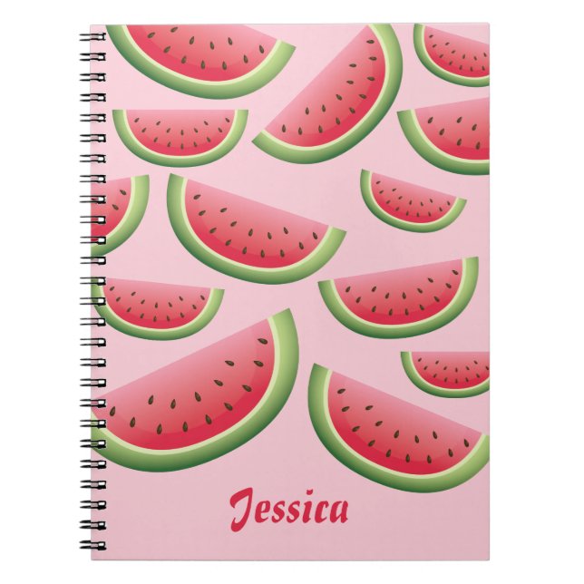 Caderno Espiral Fatias De Melancia A Rosa Com Nome Personalizado (Frente)