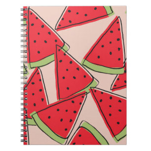Caderno Espiral fatias de melancia com fundo rosa sem costura pa