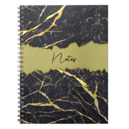 Caderno Espiral Faux Black Marble Torn Dourado Seção Personalizáve