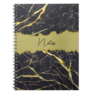 Caderno Espiral Faux Black Marble Torn Dourado Seção Personalizáve