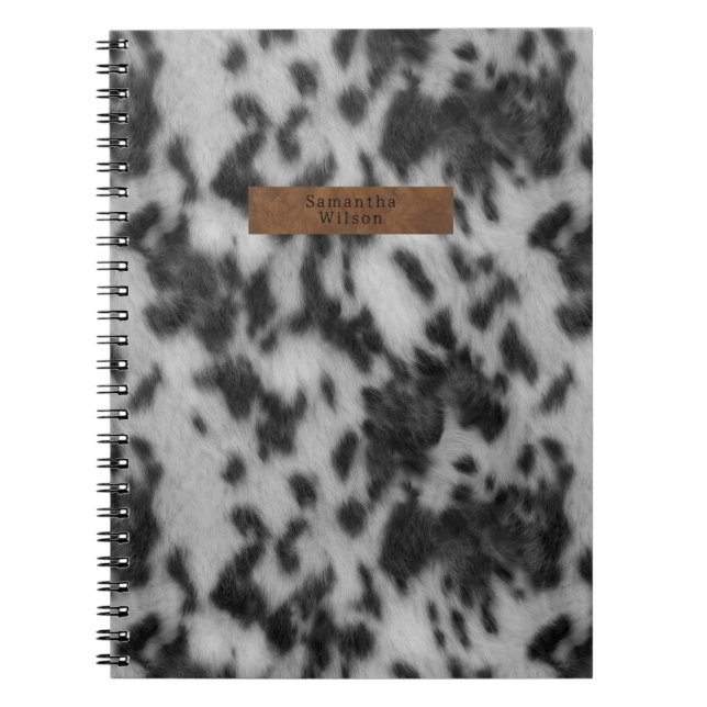 Caderno Espiral Faux Cowhide Black & White Leather Animal Print (Frente)