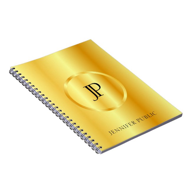 Caderno Espiral Faux Dourado Metálico Olhar Moderno Monograma Mode (Lado Direito)