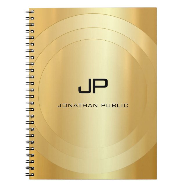 Caderno Espiral Faux Dourado Monogramed Glamor Modelo Elegante (Frente)