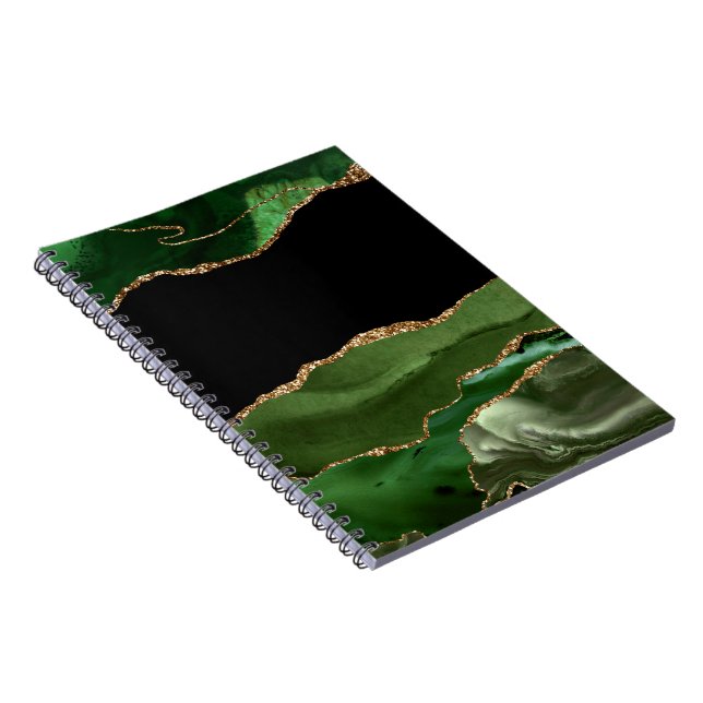 Caderno Espiral Faux Emerald Green Marbled Agate Contemporâneo (Lado Direito)