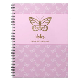 Caderno Espiral Faux Gold Foil Olhar Borboleta Em Lavanda Roxo