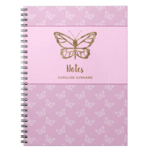 Caderno Espiral Faux Gold Foil Olhar Borboleta Em Lavanda Roxo