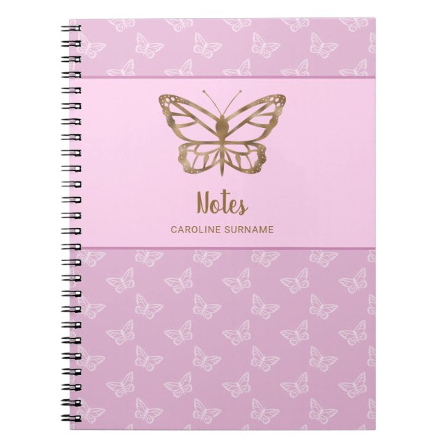 Caderno Espiral Faux Gold Foil Olhar Borboleta Em Lavanda Roxo (Frente)