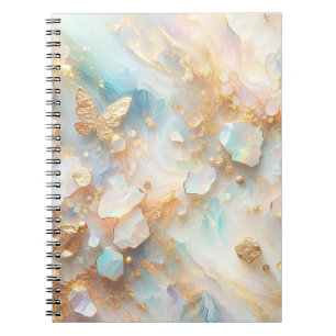 Caderno Espiral Faux Holographic Opal Moonstone Dourada Butterfly