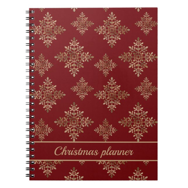 Caderno Espiral Faux Ouro Flocos De Neve Em Vermelho (Folha Não Re (Frente)