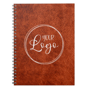 Caderno Espiral Faux Rust Brown Leather Modern Business Logo