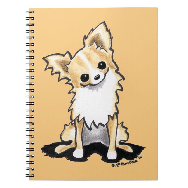 Caderno Espiral Fawn e Penteado Branco Chihuahua Sentado Bonito (Frente)