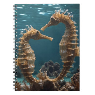 Caderno Espiral Fawn Romântico Cavalos-marinhos Sob O Oceano,