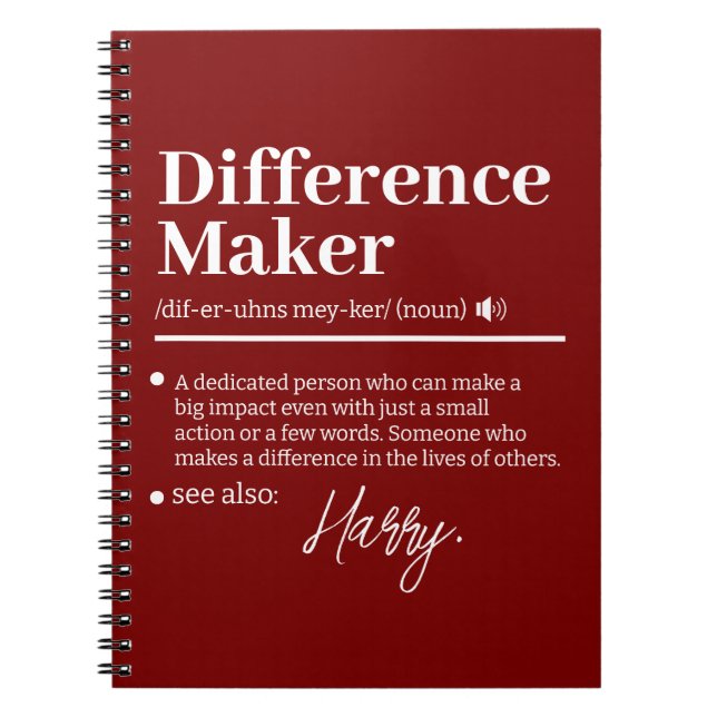 Caderno Espiral Fazedor de Diferença Personalizado, Presente de Ag (Frente)