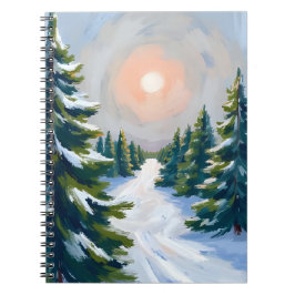 Caderno Espiral Fazenda de Árvore de Natal Aquarela Feriado