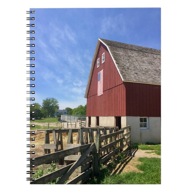 Caderno Espiral Fazendas | Red Barn Com Bandeira Americana (Frente)