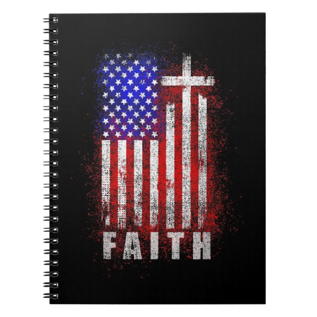 Caderno Espiral Fé Cristã Patriótica Amor Jesus Bandeira Americana (Frente)