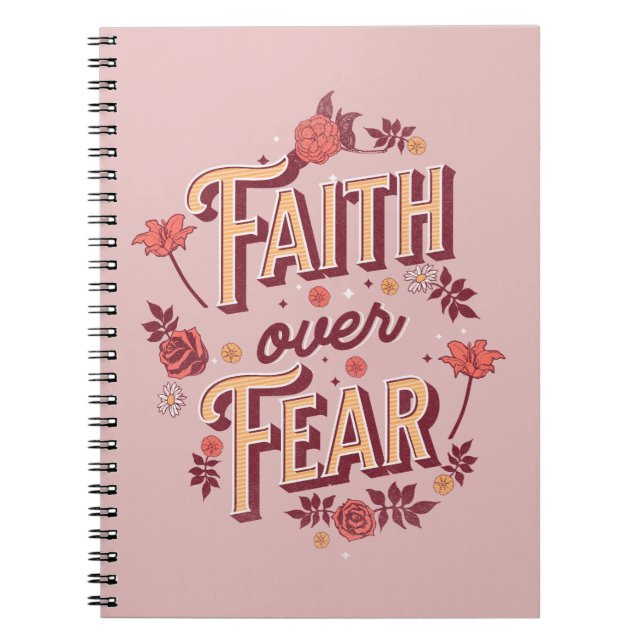 Caderno Espiral Fé sobre design de texto do Medo (Frente)