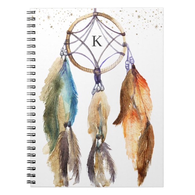 Caderno Espiral Feather Girly Dreamcatcher Elegante Personalizada (Frente)