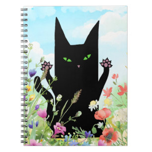 Caderno Espiral Febre de Primavera da Gata Preta: Gatinha e Flores