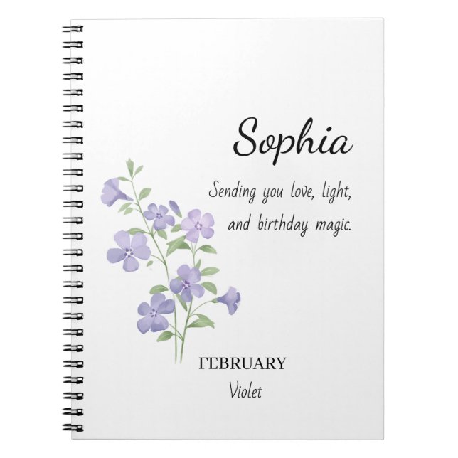 Caderno Espiral February Violet Personalized Birthday (Frente)