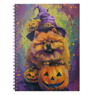 Caderno Espiral Feiticeira de Halloween e Abóbora de Chow Spooky
