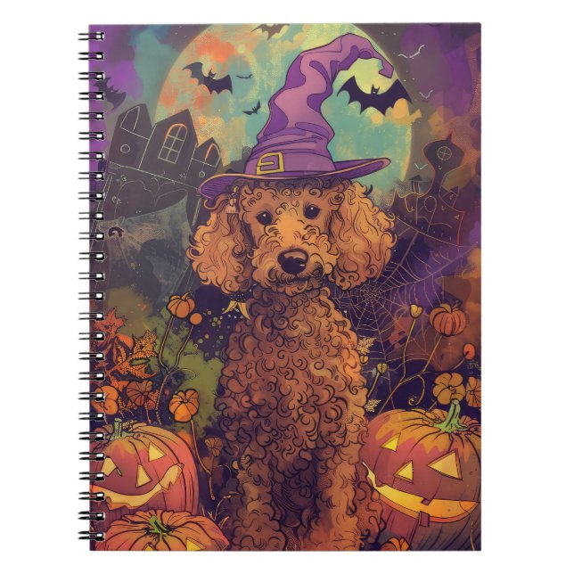 Caderno Espiral Feiticeira de Halloween e Abóbora de Poodle Spookl (Frente)