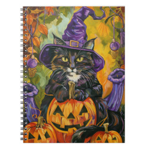 Caderno Espiral Feiticeira de Halloween e Abóbora de Tuxedo
