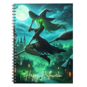 Caderno Espiral Feiticeira de Halloween verde-Spooky