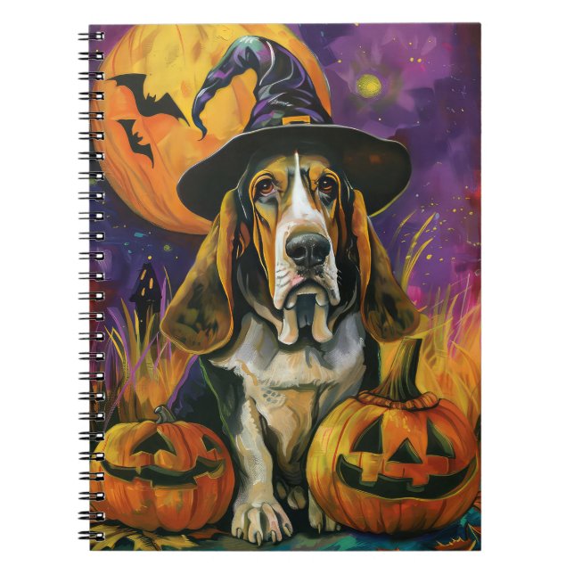 Caderno Espiral Feiticeira E Abóbora De Hound Halloween Spooky Bas (Frente)