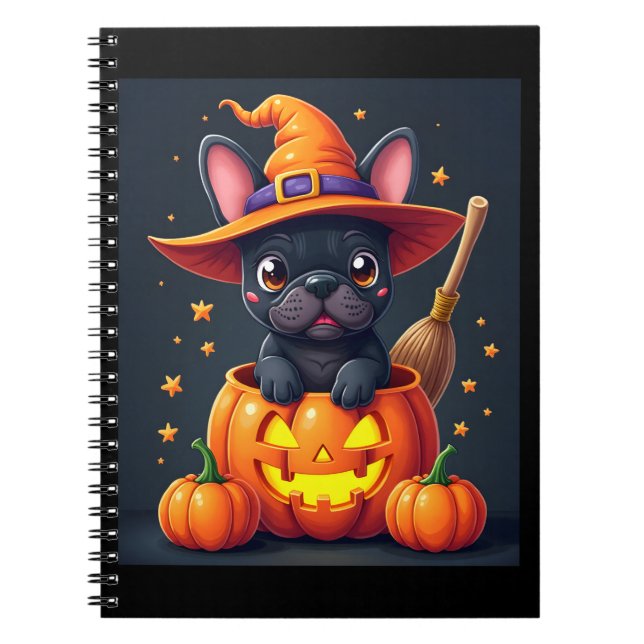 Caderno Espiral Feiticeira francesa Pumpkin Halloween Mens Mulhere (Frente)