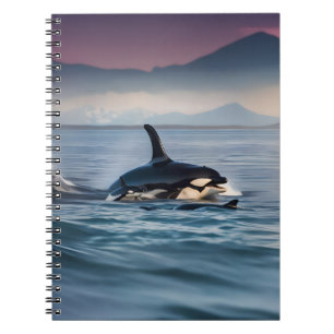 Caderno Espiral Felicidade Parental: Mãe e Bebês Orca no Oceano,