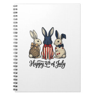 Caderno Espiral Feliz 4 de Julho Design de Camisa de Coelho Patrió