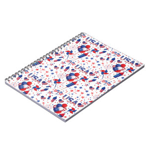 Caderno Espiral Feliz 4 de julho Festa Vermelha Azul