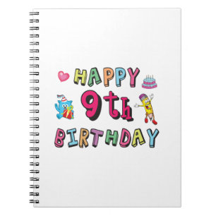 Caderno Espiral Feliz 9.º aniversário para crianças de 9 anos p