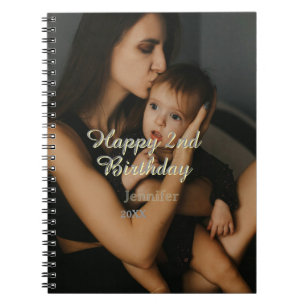 Caderno Espiral Feliz aniversário de 2 anos crianças bebê mãe amar
