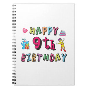 Caderno Espiral Feliz aniversário de 9 anos para crianças de 9 ano